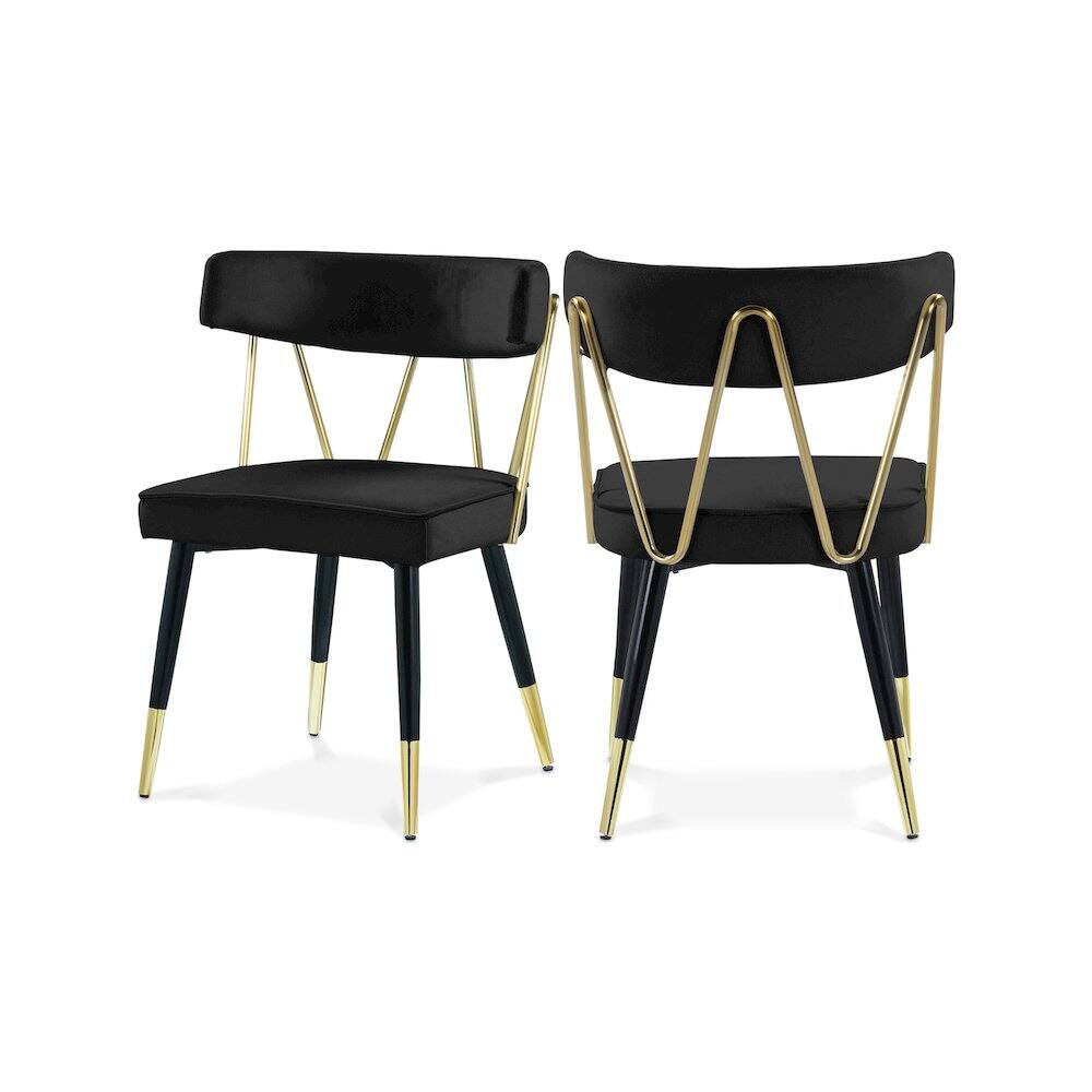 Front. Meridian Furniture - Rheingold Black Velvet Dining Chair, Set of 2 - Black.