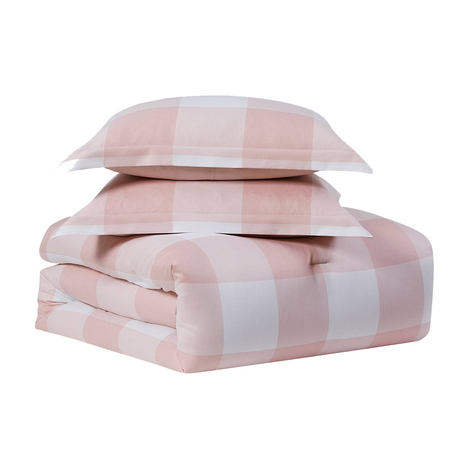 Left. Sweet Home Collection - 7 Piece Checkered Buffalo Plaid Bed in a Bag Comforter & Sheet Set - Queen - Blush.