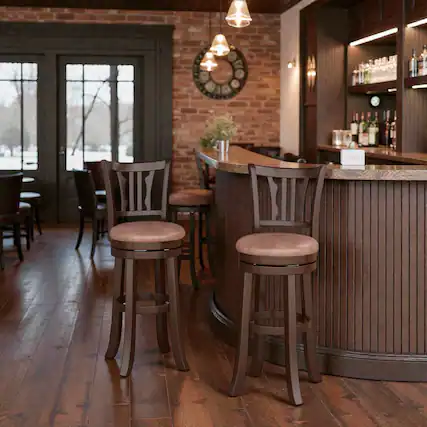 Front. Hivvago - Set of 2 Counter Height Swivel Stools with Backrest and Sturdy Rubber Wood Frame - 30 inches - Cappuccino.