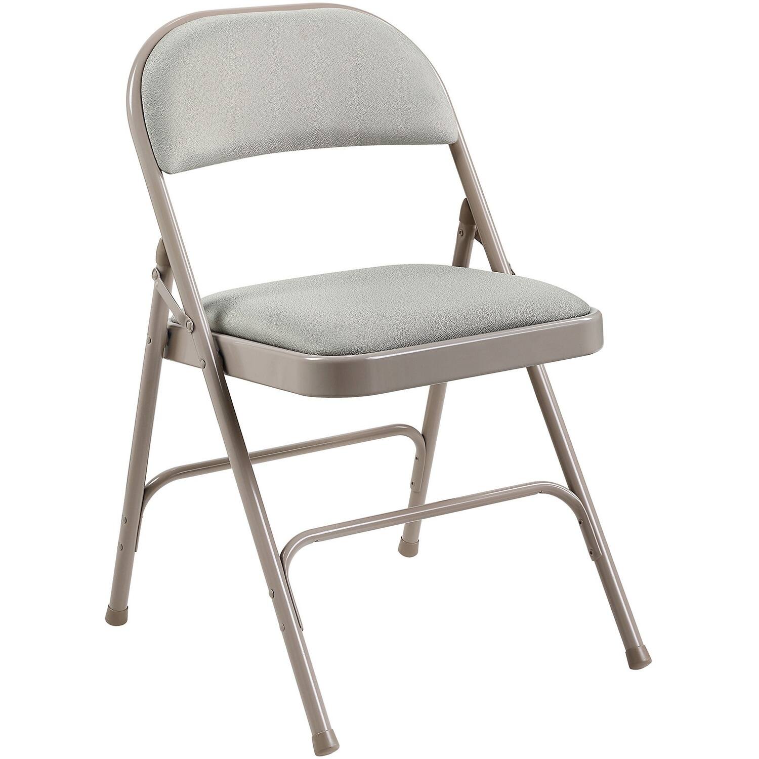 Lorell - Padded Folding Chairs Seat Color Fabric Material Back Steel Frame 4 / Carton - Beige