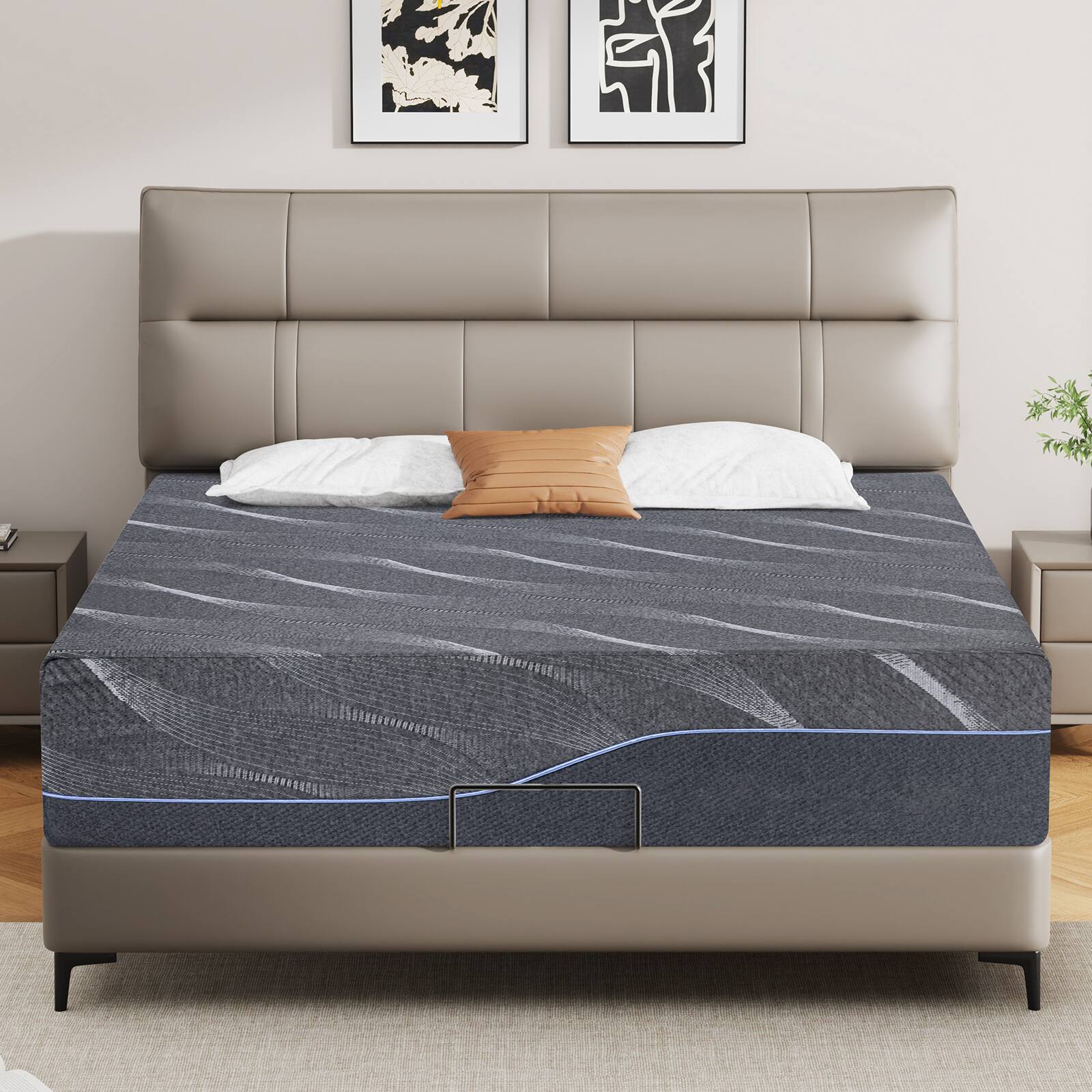 Front. Dyonery - Dyonery Medium Firm Memory Foam Mattress Queen Size 14 Inch, Cooling Green Tea/Gel ,Gray,Fits to  Adjustable bed - Gray.