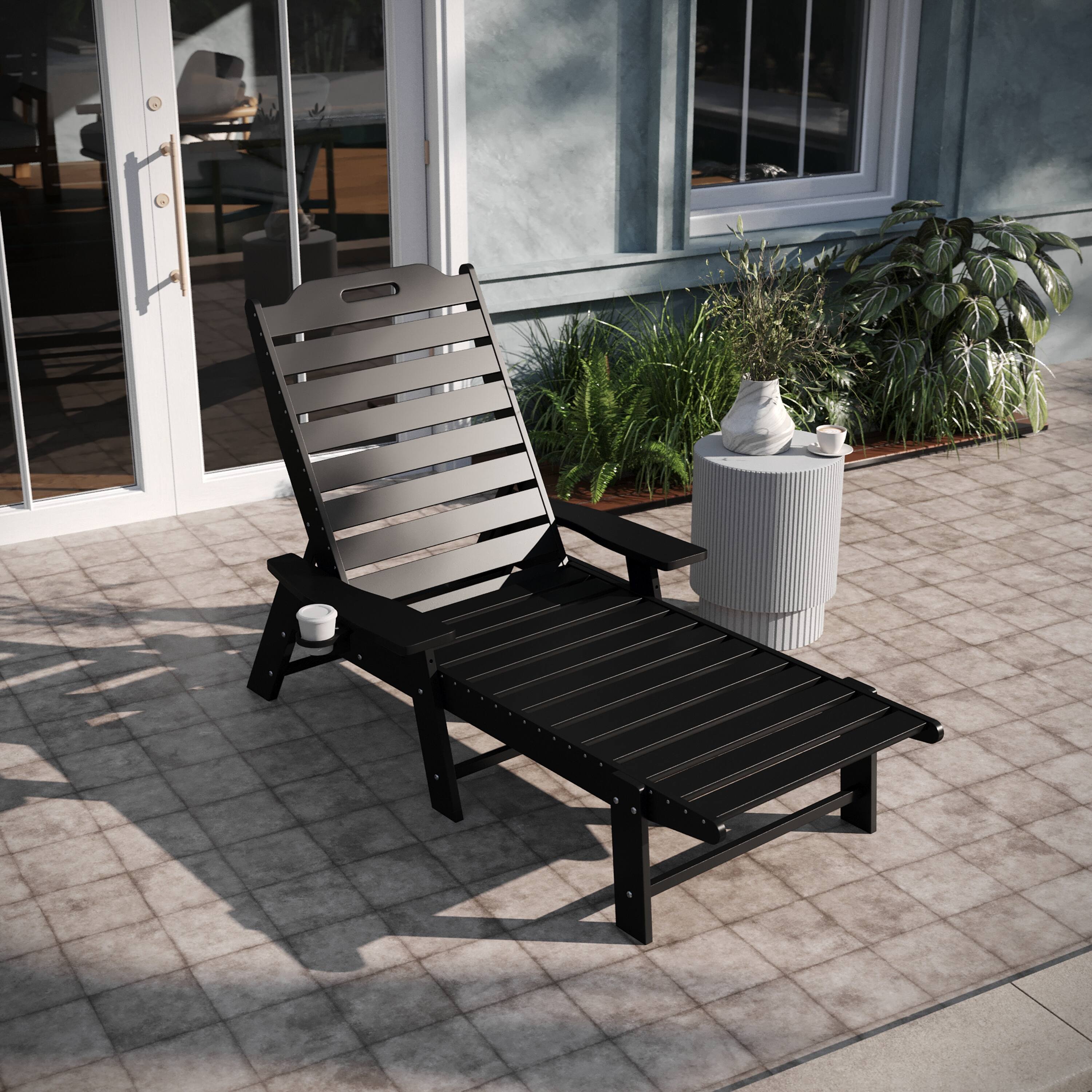 Alt View 3. Emma + Oliver - Ventura Poly Resin Adjustable Adirondack Lounger with Swivel Cup Holder for Indoor/Outdoor Use - Black.