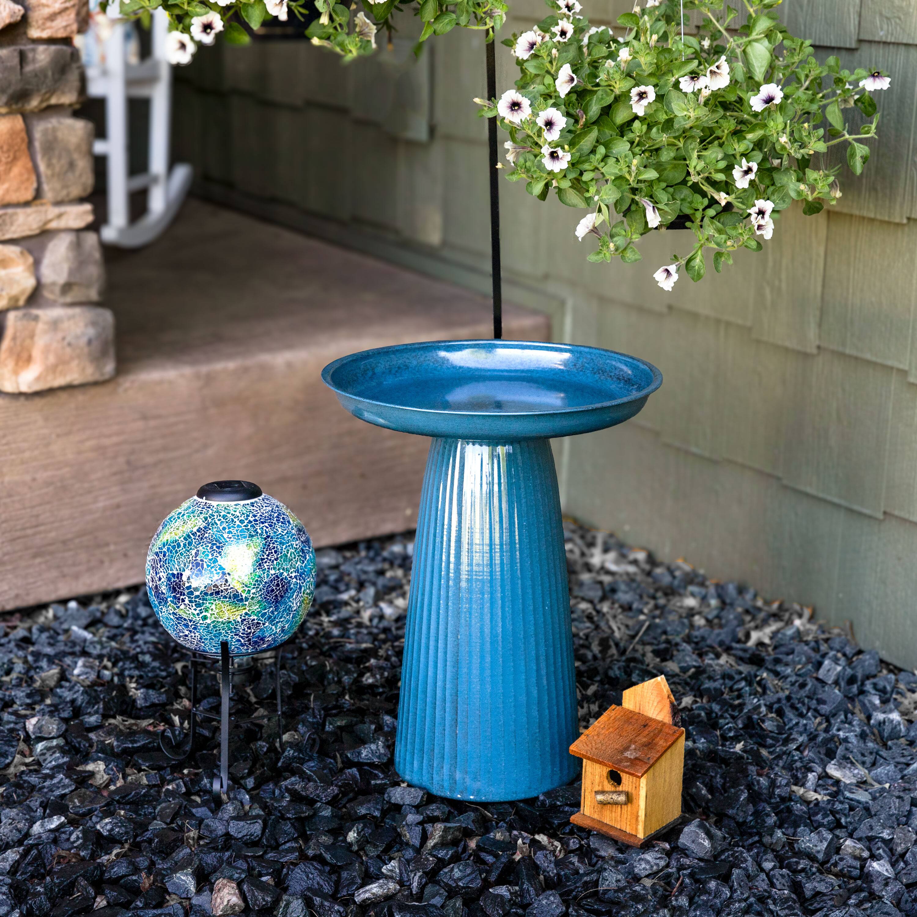 Alt View 7. Sunnydaze - Gleeful Garden Metal Outdoor Bird Bath - Blue.