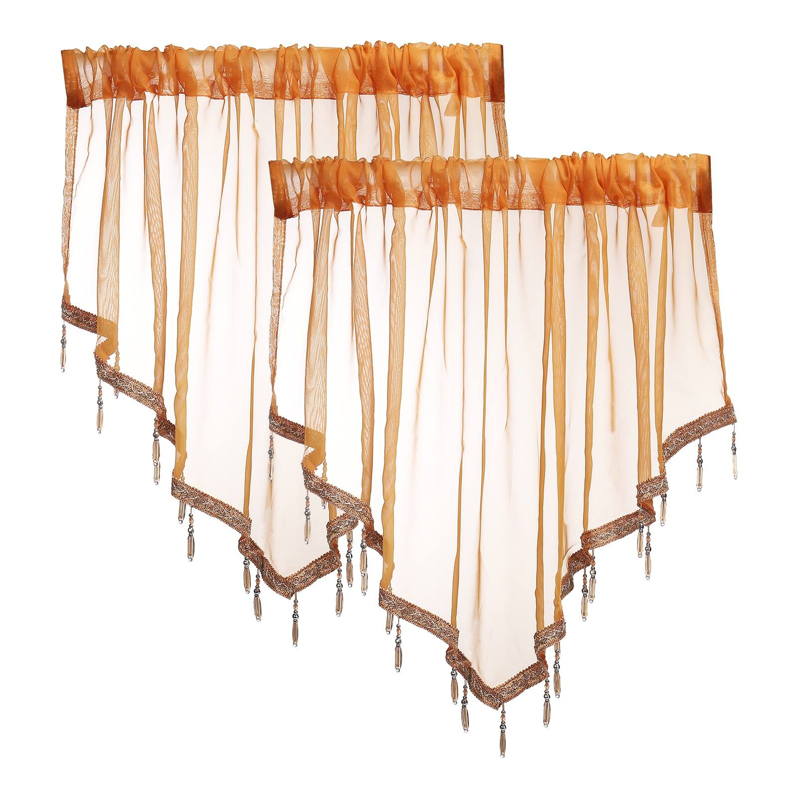 Unique Bargains - 2pcs Window Valance Curtains, 51x24 Inch, Beaded Triangle, Light Filtering Sheer for Bedroom Bathroom Living Room - Yellow price history on PriceWatchPro