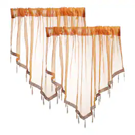 Unique Bargains - 2pcs Window Valance Curtains, 51x24 Inch, Beaded Triangle, Light Filtering Sheer for Bedroom Bathroom Living Room - Yellow