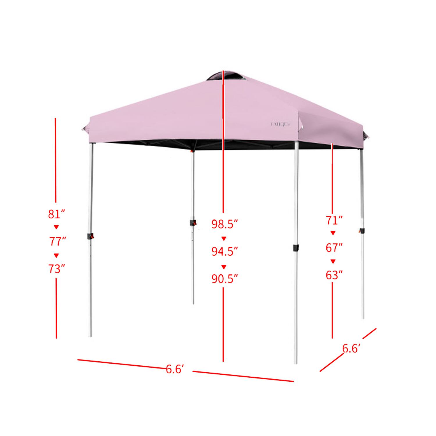 EMEE: 81" 77" 73" 98.5" 94.5" 90.5" 71" 67" 63" 6.6' 6.6'