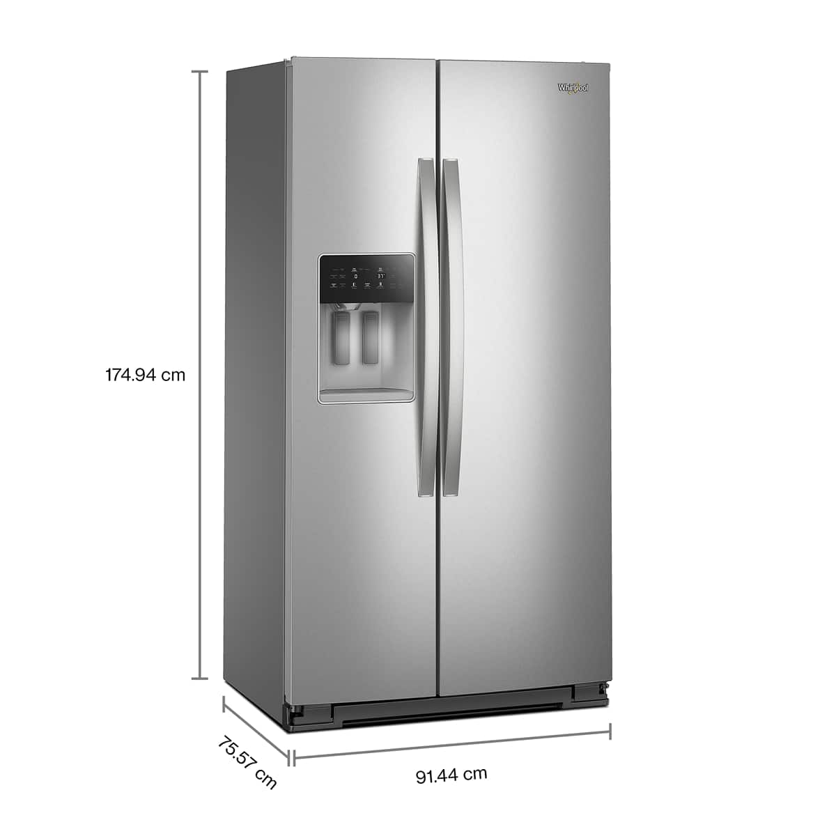 Left. Whirlpool - 21 Cu. Ft. Side-by-Side Counter-Depth Refrigerator with TruCool System - Fingerprint-Resistant Stainless Finish.