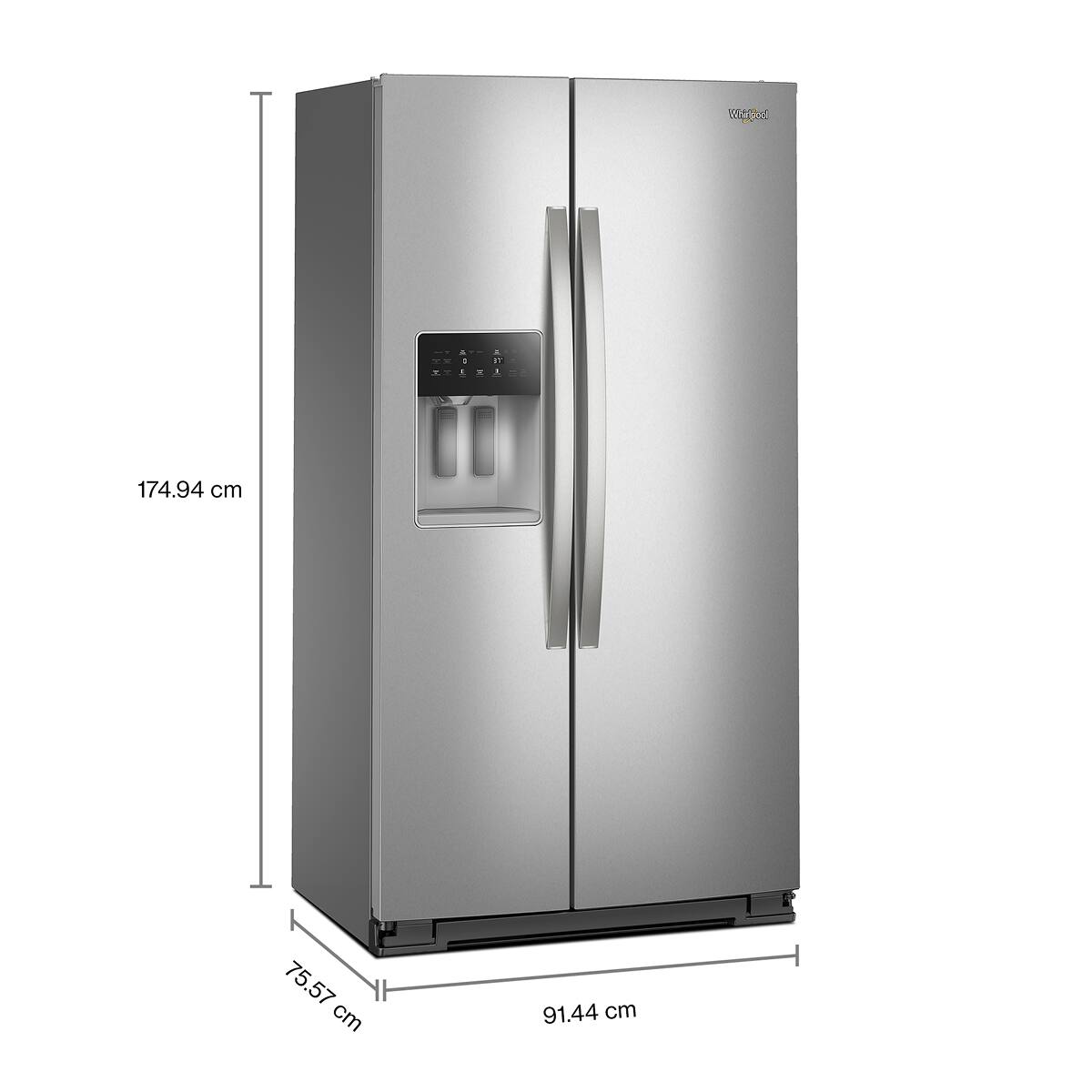Left. Whirlpool - 21 Cu. Ft. Side-by-Side Counter-Depth Refrigerator with TruCool System - Fingerprint-Resistant Stainless Finish.