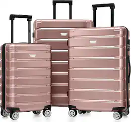 MOOSOO - Luggage Set 3 Piece, Hard Shell PC+ABS Lightweight Suitcase Set with Spinner Wheels, for Travel Women Men - Rose Gold