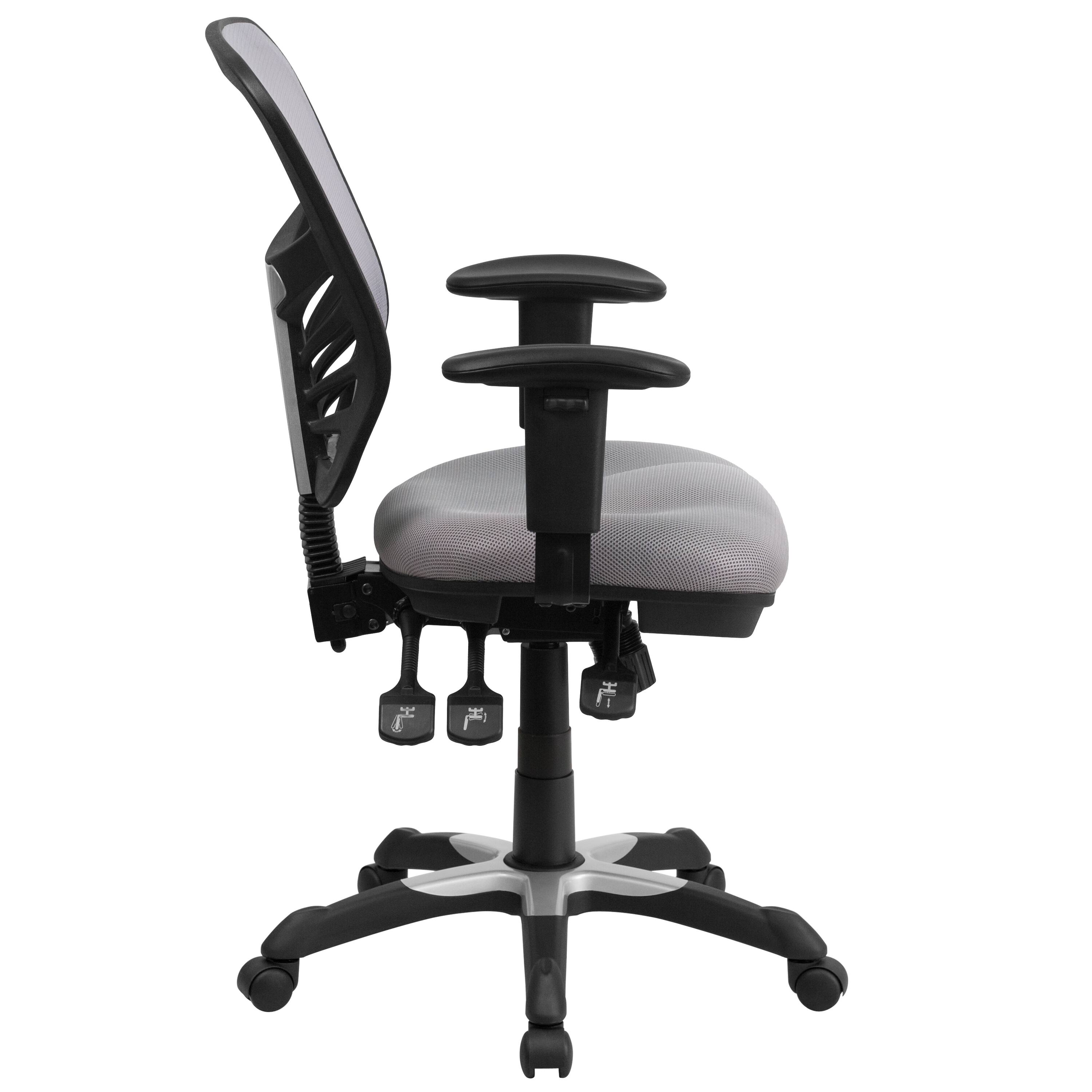 Alt View 6. Emma + Oliver - Mid-Back Mesh Triple Paddle Swivel Ergonomic Office Chair with Adjustable Arms - Gray/Black Frame.