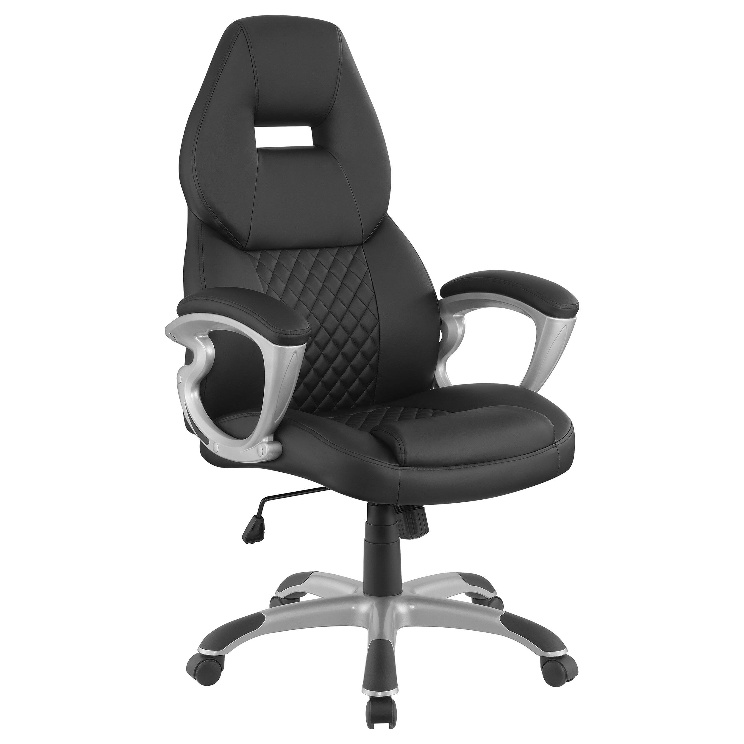 Angle. TinyHomie - Bruce Black Upholstered Adjustable Home Office Chair - Black.