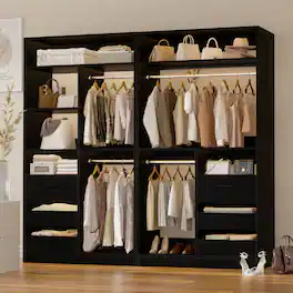 Aheaplus - 2-Set 72" Heavy Duty Walk-in Wardrobe, Closet Organizer with 6 Drawers & 4 Hanging Rods for Home/Garage - Black