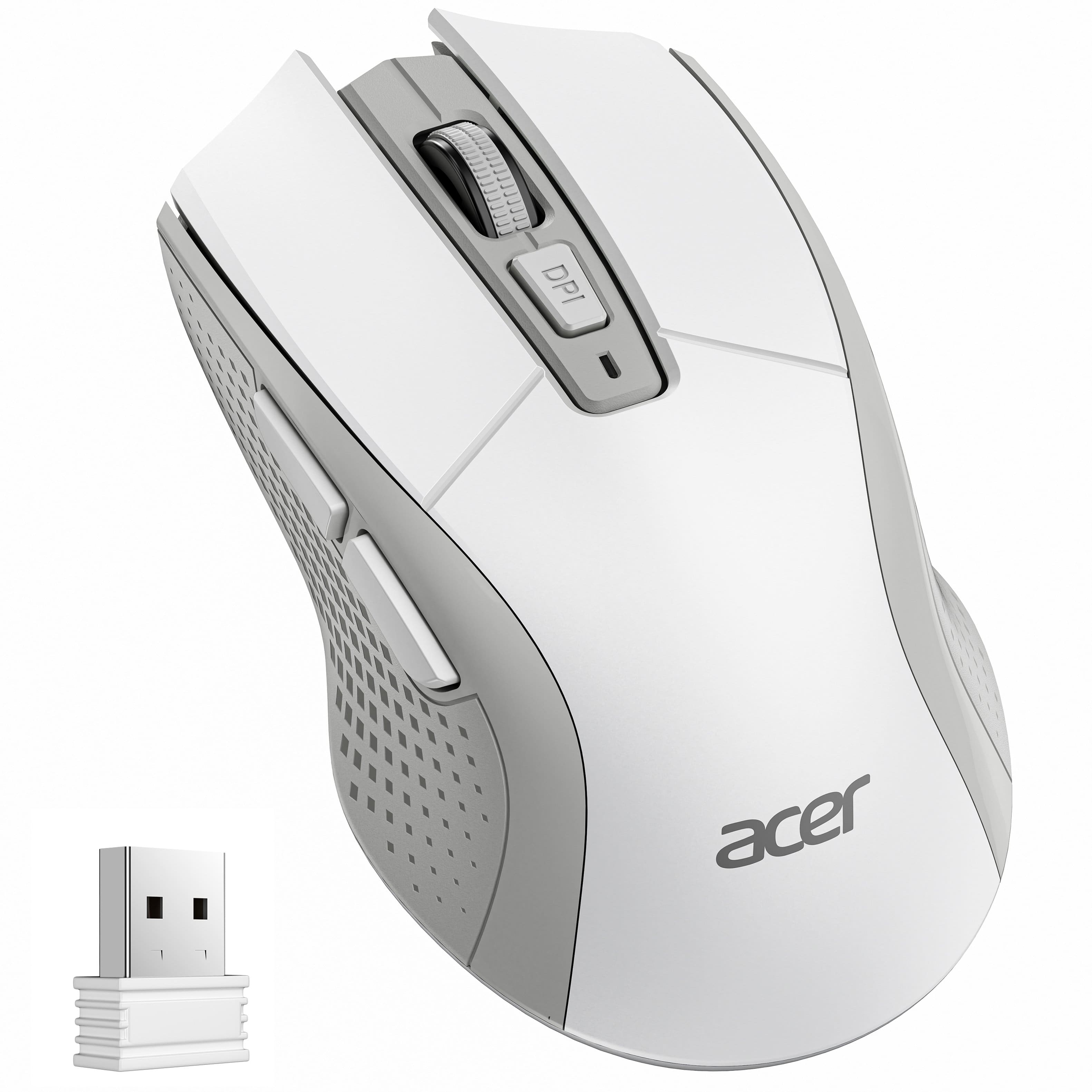 Acer - Wireless Mouse for Laptop, 2.4GHz Computer Mouse 5 Adjustable DPI Office Cordless USB Mice with USBA Receiver - Wireless - White