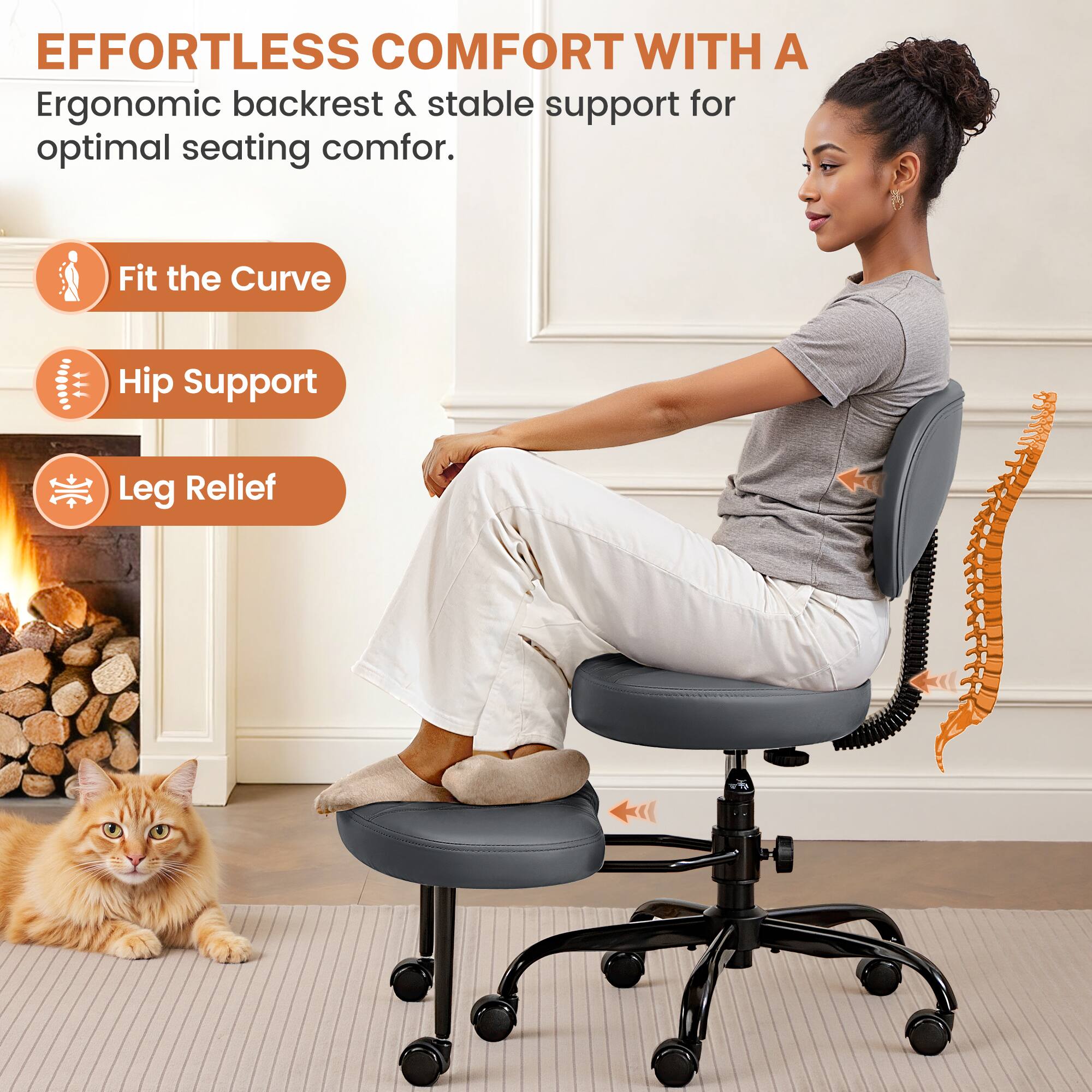 EFFORTLESS COMFORT WITH A  
Ergonomic backrest & stable support for optimal seating comfort.

- Fit the Curve
- Hip Support
- Leg Relief