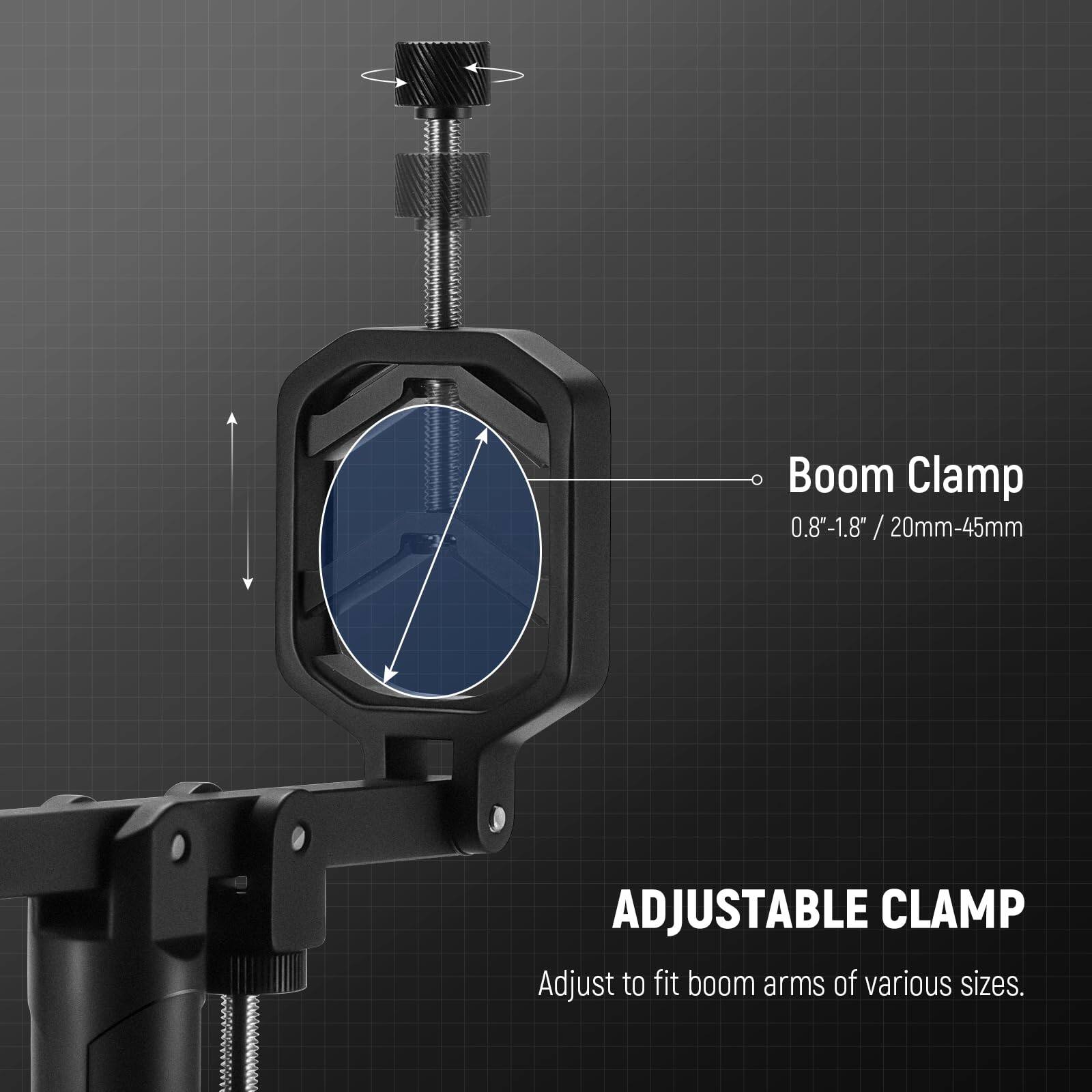 Boom Clamp 0.8"-1.8" / 20mm-45mm ADJUSTABLE CLAMP  
Adjust to fit boom arms of various sizes.