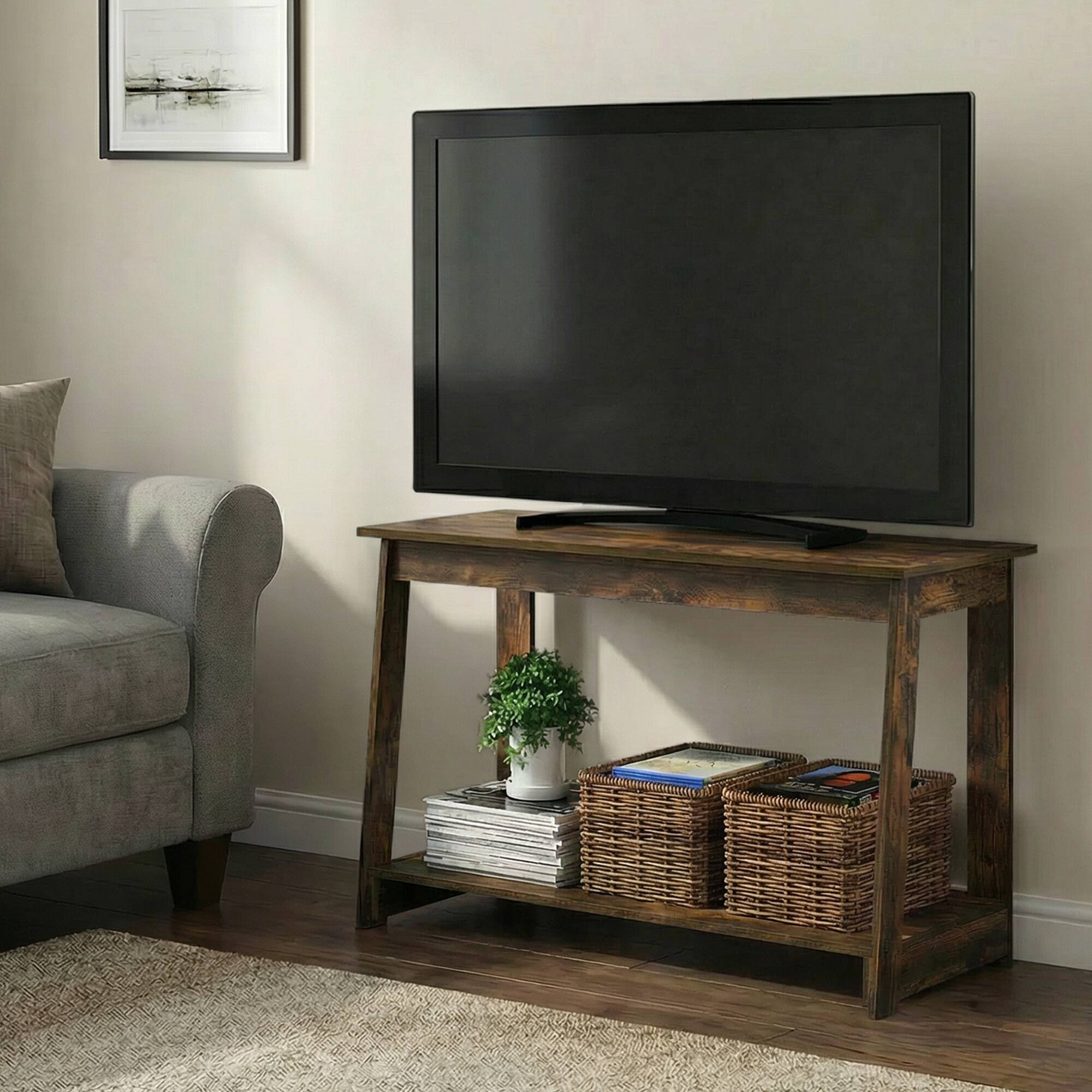 Alt View 1. Furinno - BEGINNING TV Stand, 2-Tier Rectangular Entertainment Center with Open Shelf, TV Console for TV up to 36 Inch, Open Back - Amber Pine.