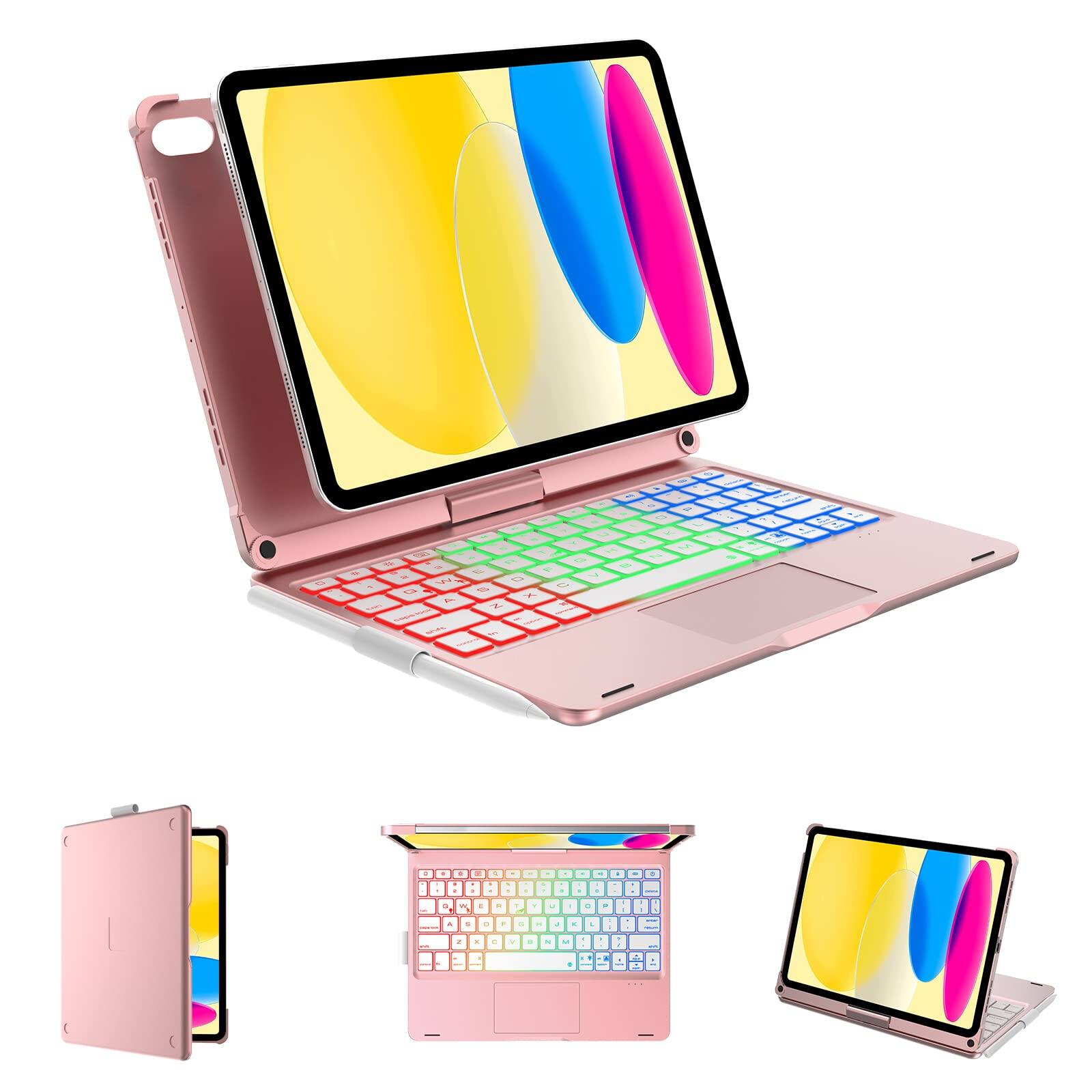 Pacoar Cade - Ipad 10th Generation Case Touch Cover For 11th (a16 2025) & Gen 10.9 Inch 2022 With Multi-touch Trackpad 360 Rotatable - Rose Gold, 360° Rotatable