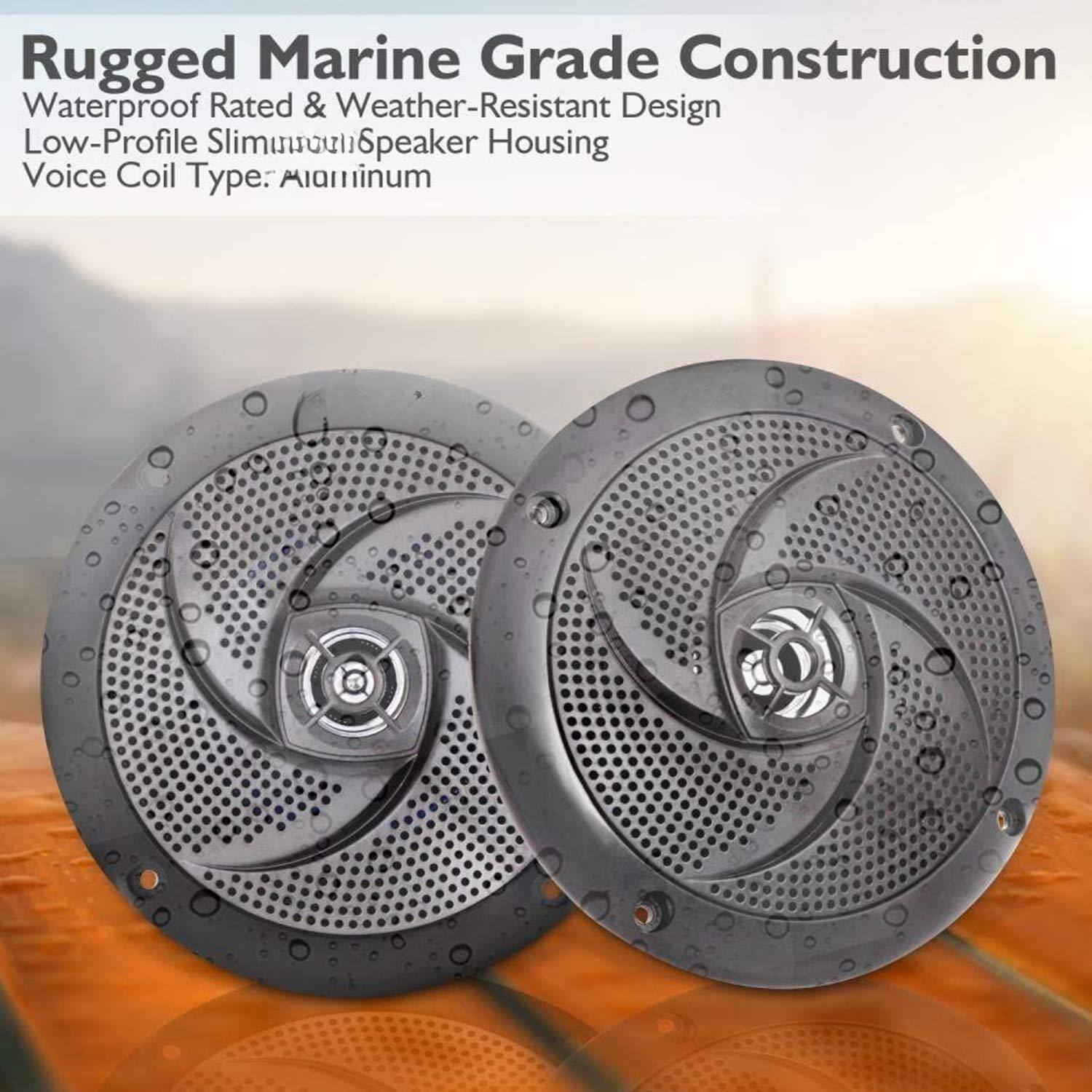 Rugged Marine Grade Construction  
Waterproof Rated & Weather-Resistant Design  
Low-Profile Slim Speaker Housing  
Voice Coil Type: Aluminum