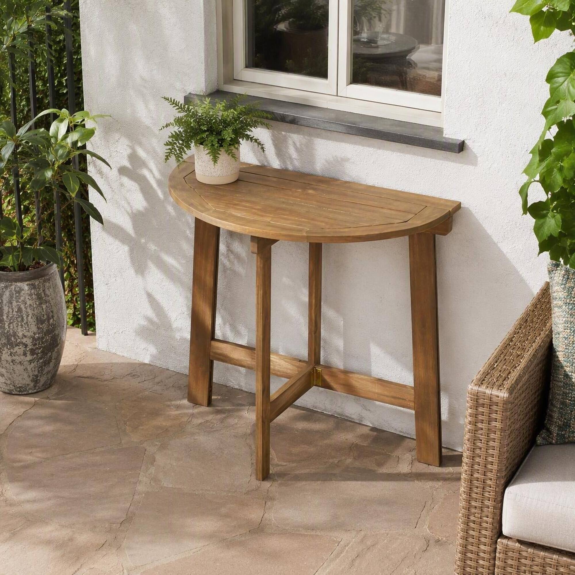 RYHNUYNE Outdoor Half Round Folding Acacia Wood Bistro Table,Weather ...