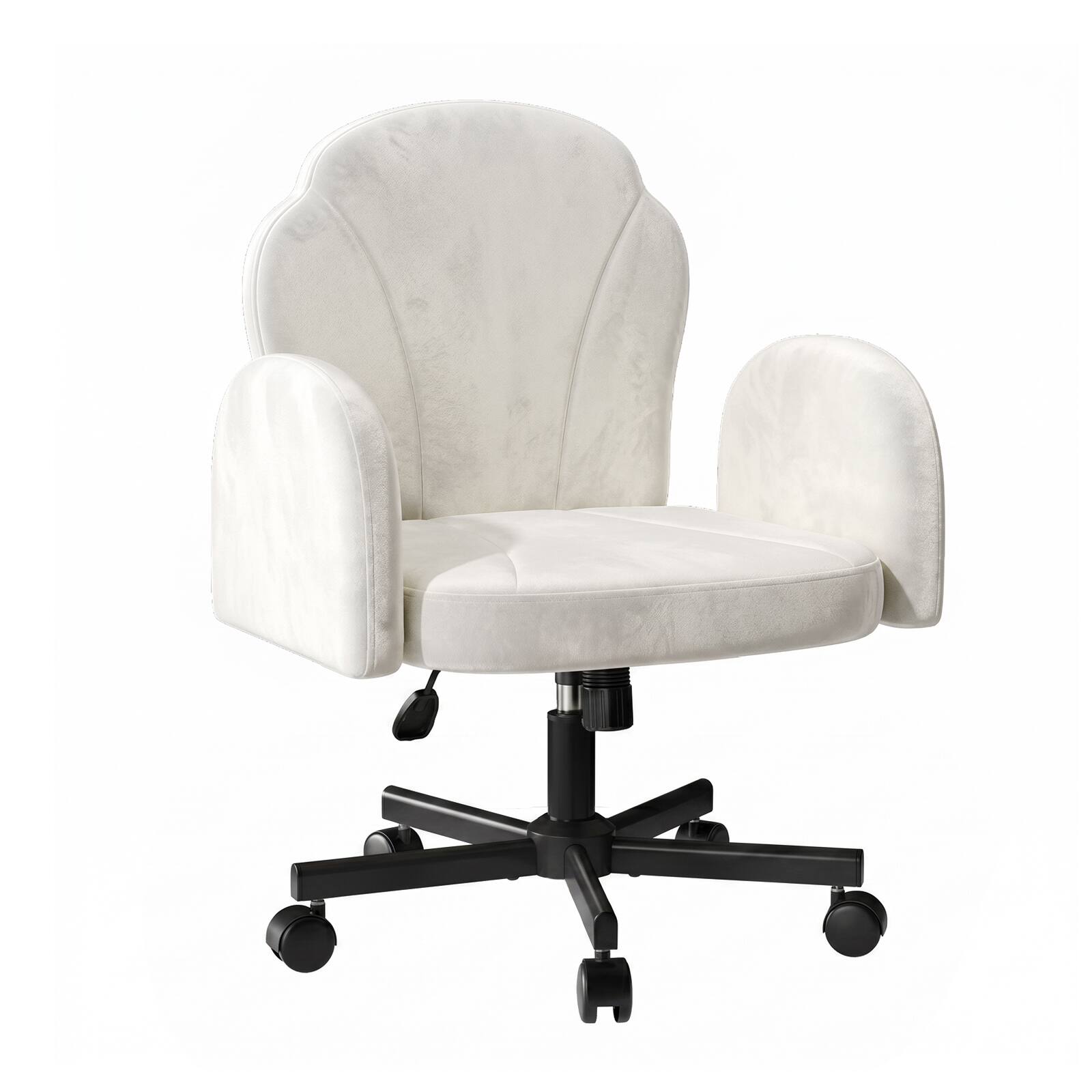 Alt View 5. Bestier - Ergonomic Petal-Shaped Office Chair with Flip-Up Arms, Adjustable Backrest with Swivel Wheels Chair for Home Office - Off White Dutch Velvet.