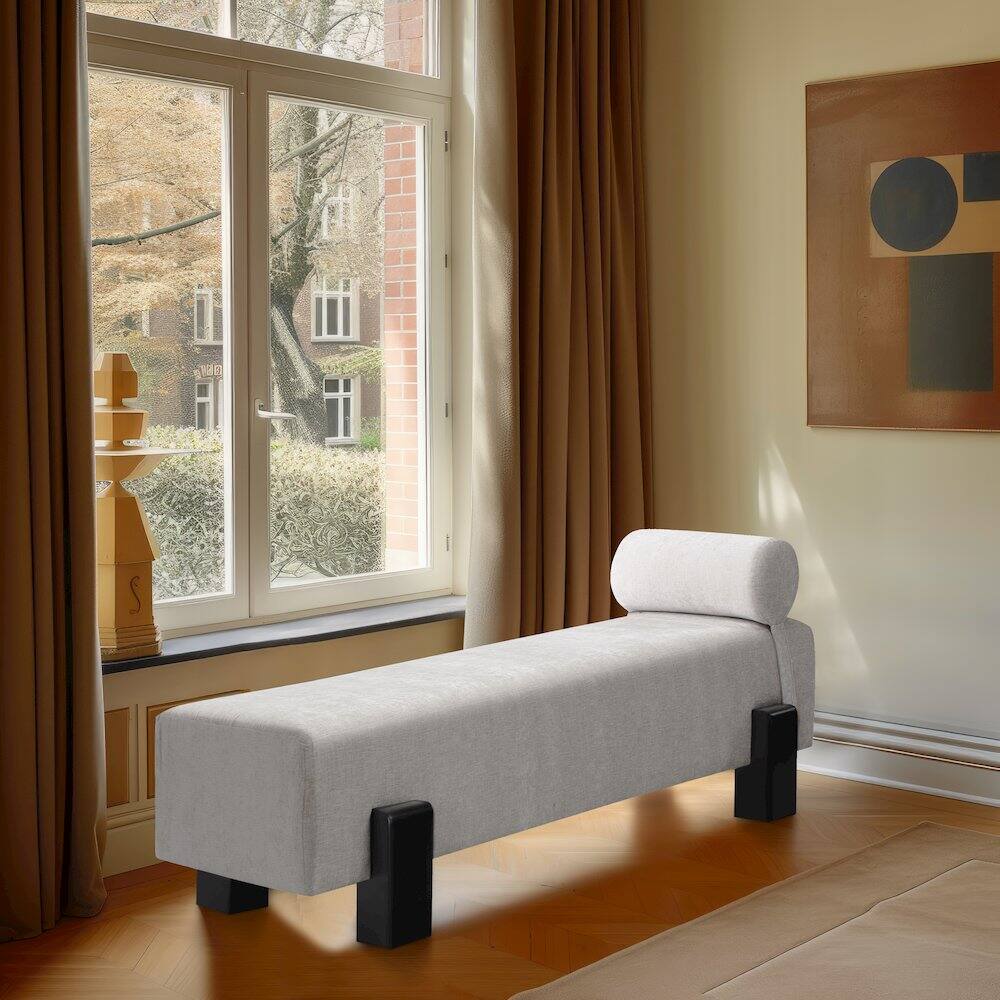 Alt View 1. Meridian Furniture - Edison Light Grey Chenille Fabric Bench - Grey.