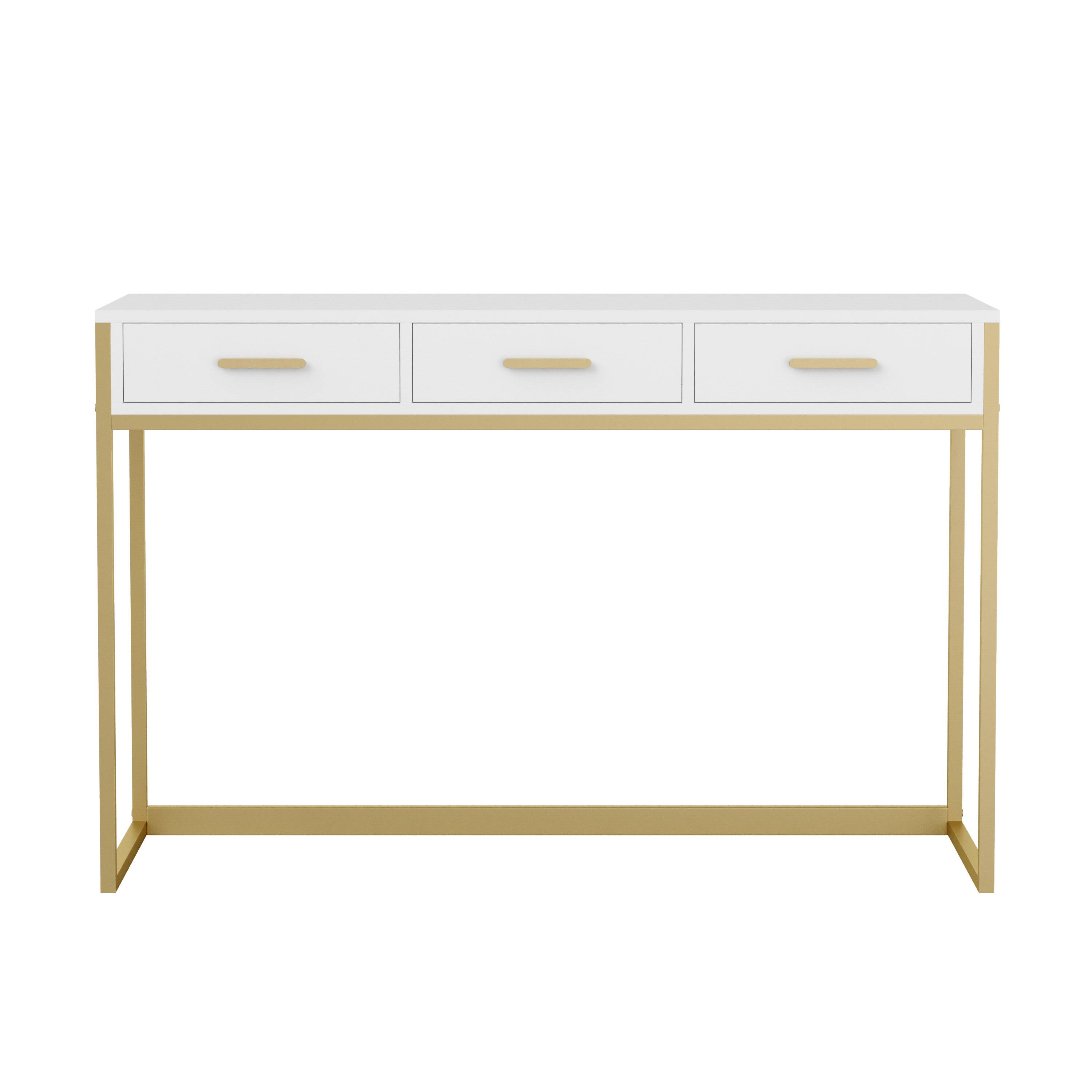 Alt View 20. Martha Stewart - Ollie White 3 Drawer Home Office Desk - White Top/Polished Brass Frame.