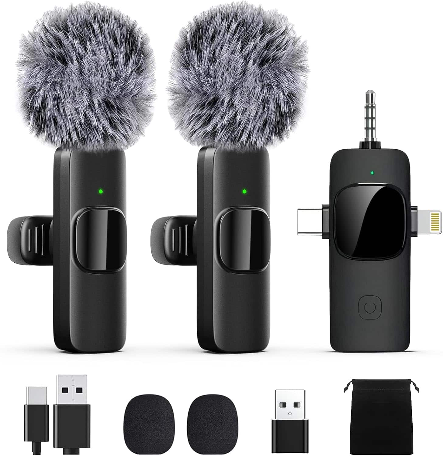 Core Tech - Wireless Lavalier Microphone for iPhone, iPad & USB-C Devices – 3-in-1 Receiver, Clip-On Mic with Noise Reduction, Plug - Black
