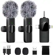 Front. Core Tech - Wireless Lavalier Microphone for iPhone, iPad & USB-C Devices – 3-in-1 Receiver, Clip-On Mic with Noise Reduction, Plug - Black.