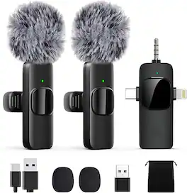 Core Tech - Wireless Lavalier Microphone for iPhone, iPad & USB-C Devices – 3-in-1 Receiver, Clip-On Mic with Noise Reduction, Plug - Black