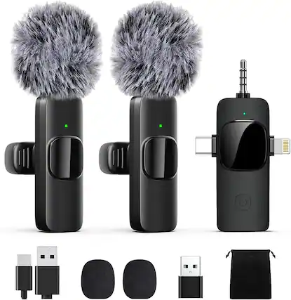 Front. Core Tech - Wireless Lavalier Microphone for iPhone, iPad & USB-C Devices – 3-in-1 Receiver, Clip-On Mic with Noise Reduction, Plug - Black.