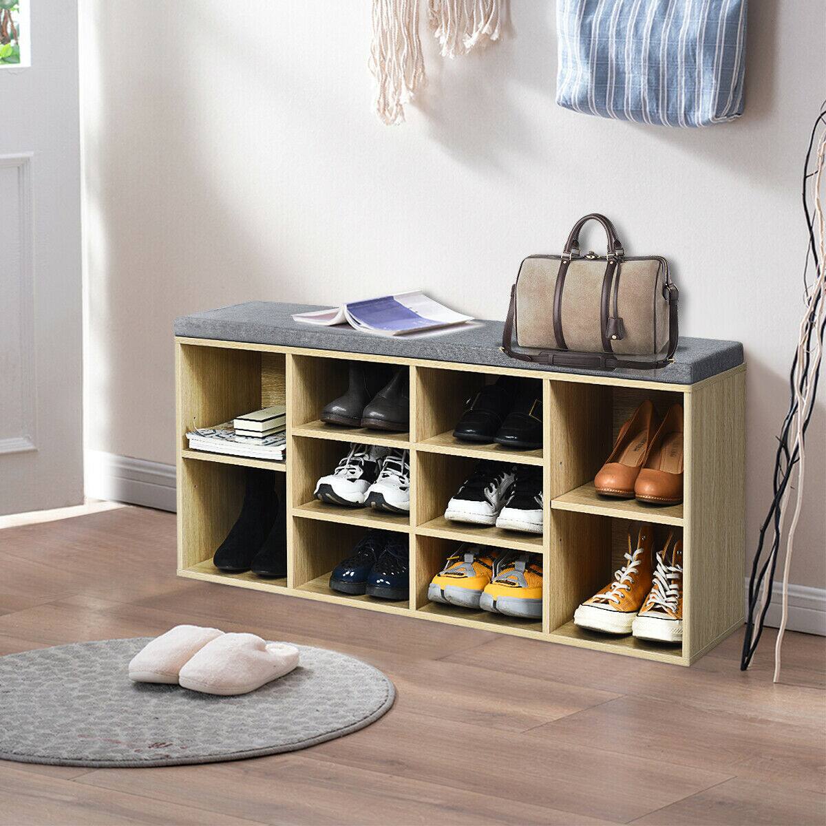 Alt View 12. Costway - Entryway Padded Shoe Storage Bench 10-Cube Organizer Bench Adjustable Natural - Natural.