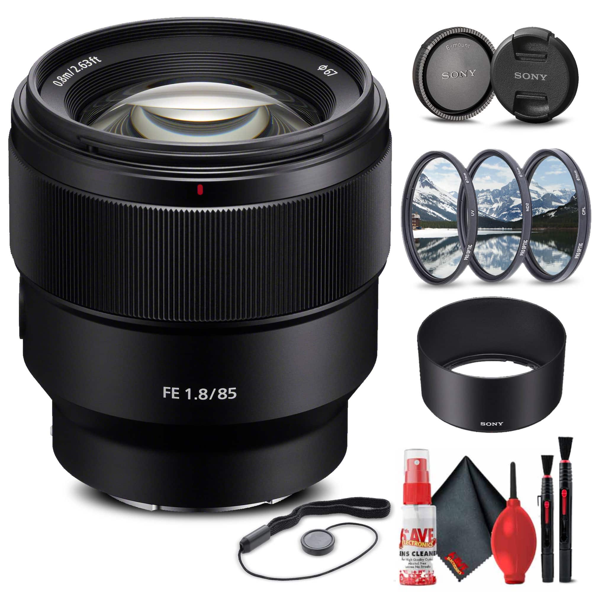 Sony - FE 85mm f/1.8 Lens + Filter Kit + Cap Keeper + Cleaning Kit - Black
