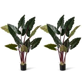Gymax - 2 Pack Artificial Rainbow Taro Tree 63'' Tall Fake Pre-potted Plant w/ 11 Faux Leaves - Green