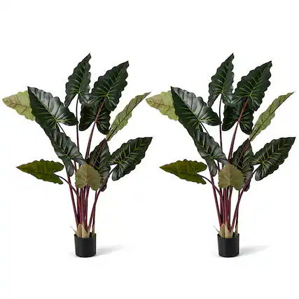 Front. Gymax - Gymax 2 Pack Artificial Rainbow Taro Tree 63'' Tall Fake Pre-potted Plant w/ 11 Faux Leaves - Green.