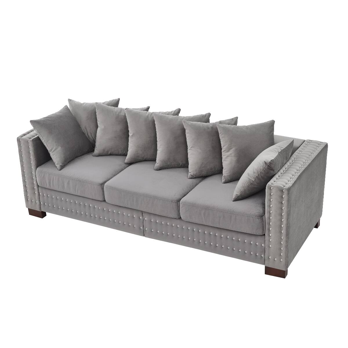 Alt View 4. Ropilly - Ropilly Grey Velvet Sofa with Square Arms, 3 Seat Living Room Sofa with Silver Nailhead Trim and Storage - Grey.