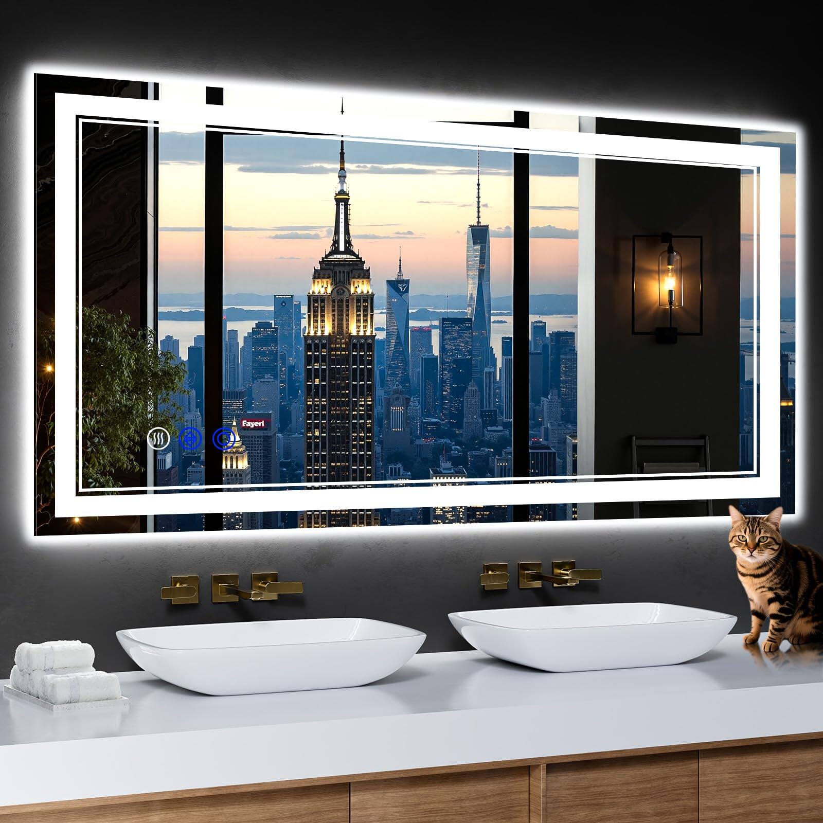 Earthley Blooms - 32"x24" Led Bathroom Mirror With Anti-fog Stepless Dimmable Lights Modes Shatter-proof Tempered Glass Mem - 48"L x 24"W