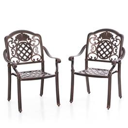 Gymax - 2PCS Cast Aluminum Chairs Outdoor Metal Armchairs w/ Ergonomic Curved Seat Patio - Red Copper