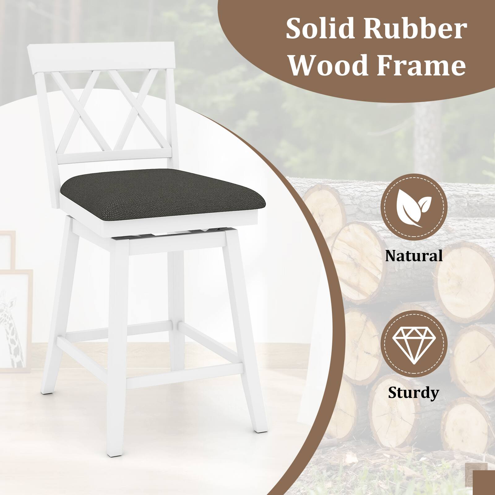 Solid Rubber Wood Frame  
Natural  
Sturdy