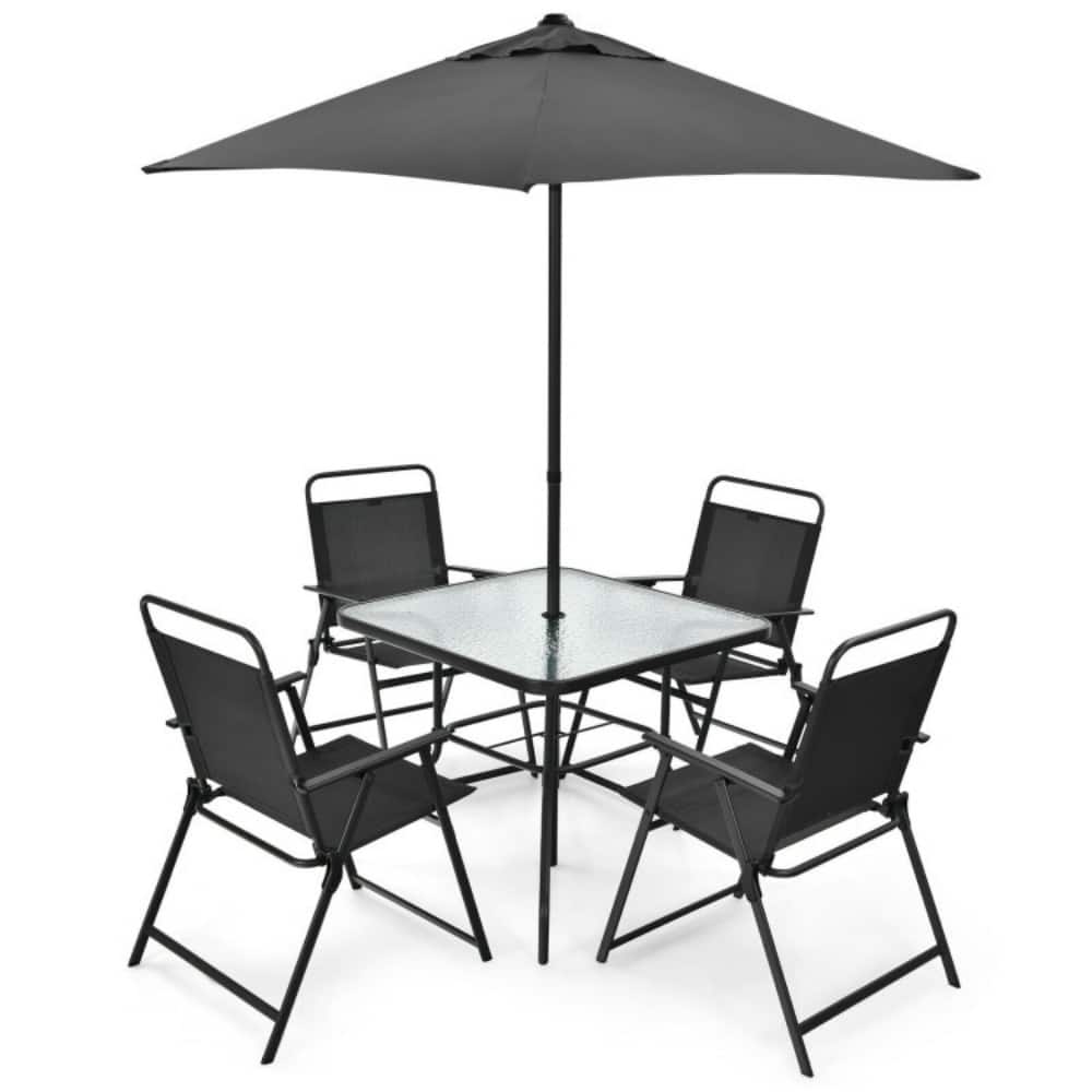 Mondawe - 6 Pieces Patio Dining Set with Umbrella - Gray