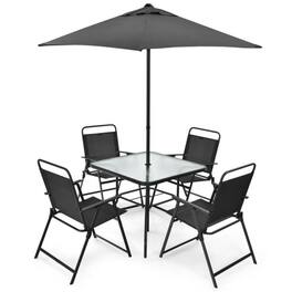 Mondawe - 6 Pieces Patio Dining Set with Umbrella - Gray