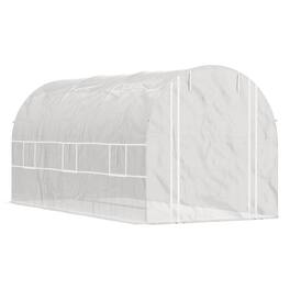 Outsunny - x 6.6' x 6.6' Walk-In Tunnel Greenhouse, Large Garden Hot House Kit with 6 Roll-up Windows & Roll Up Door - White