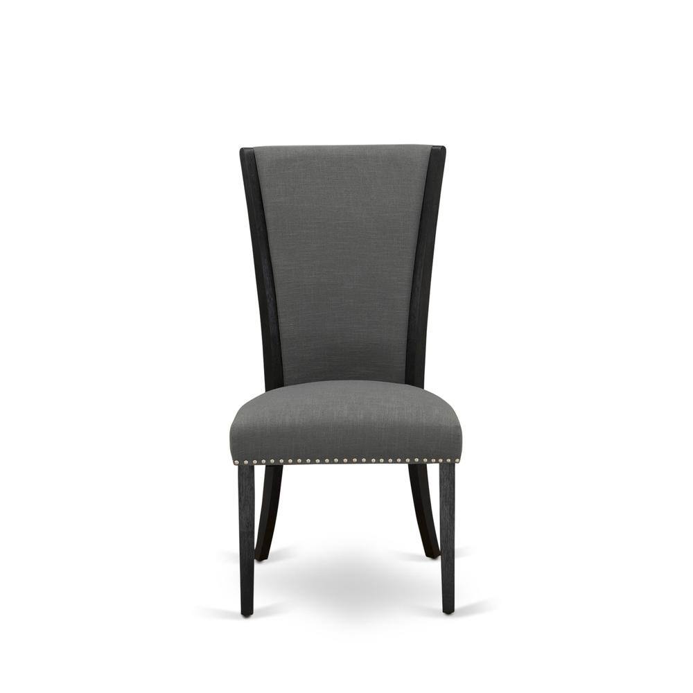 Alt View 1. East West Furniture - Set of 2 - Dining Room Chairs- Wooden Chair Includes Black Wooden Structure with Dark Gotham Grey Linen Fabric Seat - Black.