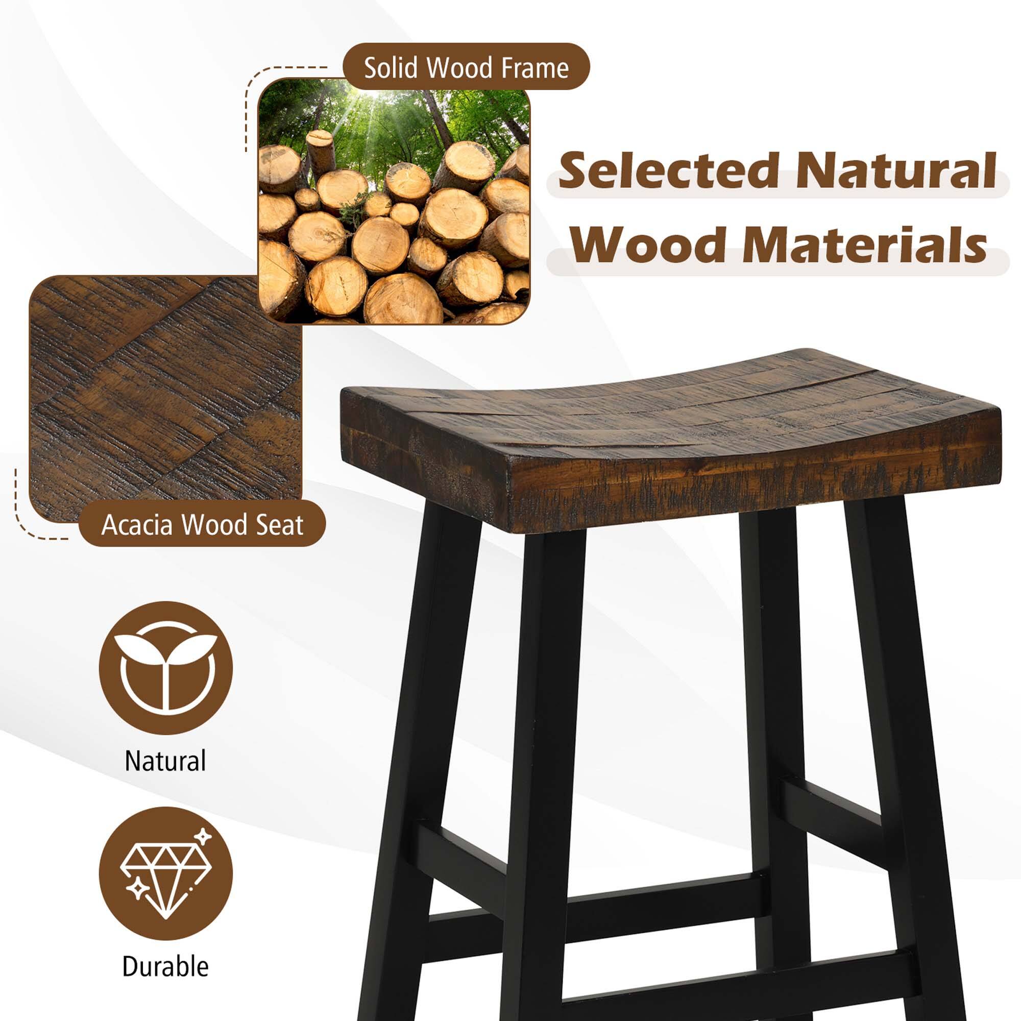 The text on the image reads: "Selected Natural Wood Materials Acacia Wood Seat Natural Durable."