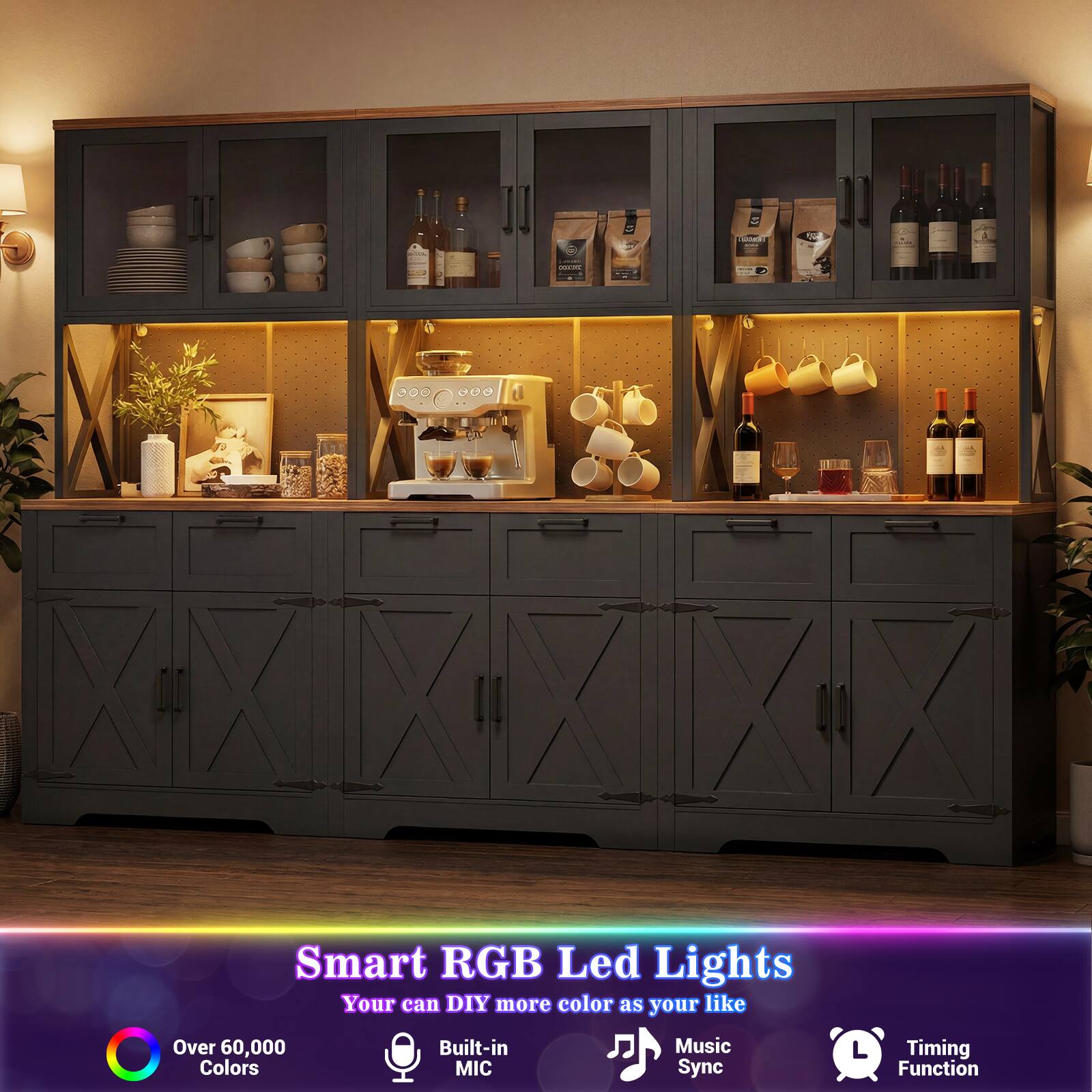 Smart RGB Led Lights  
Your can DIY more color as your like  
Over 60,000 Colors  
Built-in MIC  
Music Sync  
Timing Function