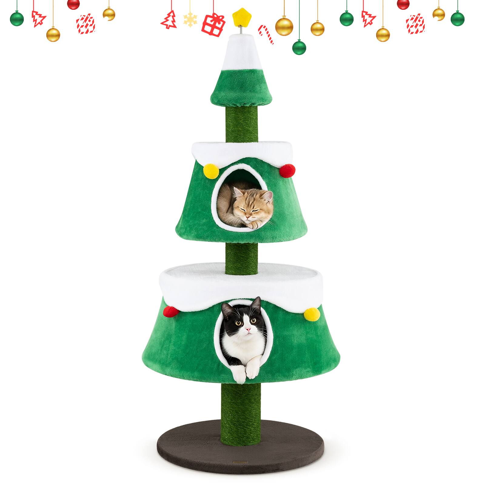 Front. Costway - Costway 61.5" Cat Christmas Tree with 2 Large Condos, Natural Jute Scratching Posts - Green + White + Brown.