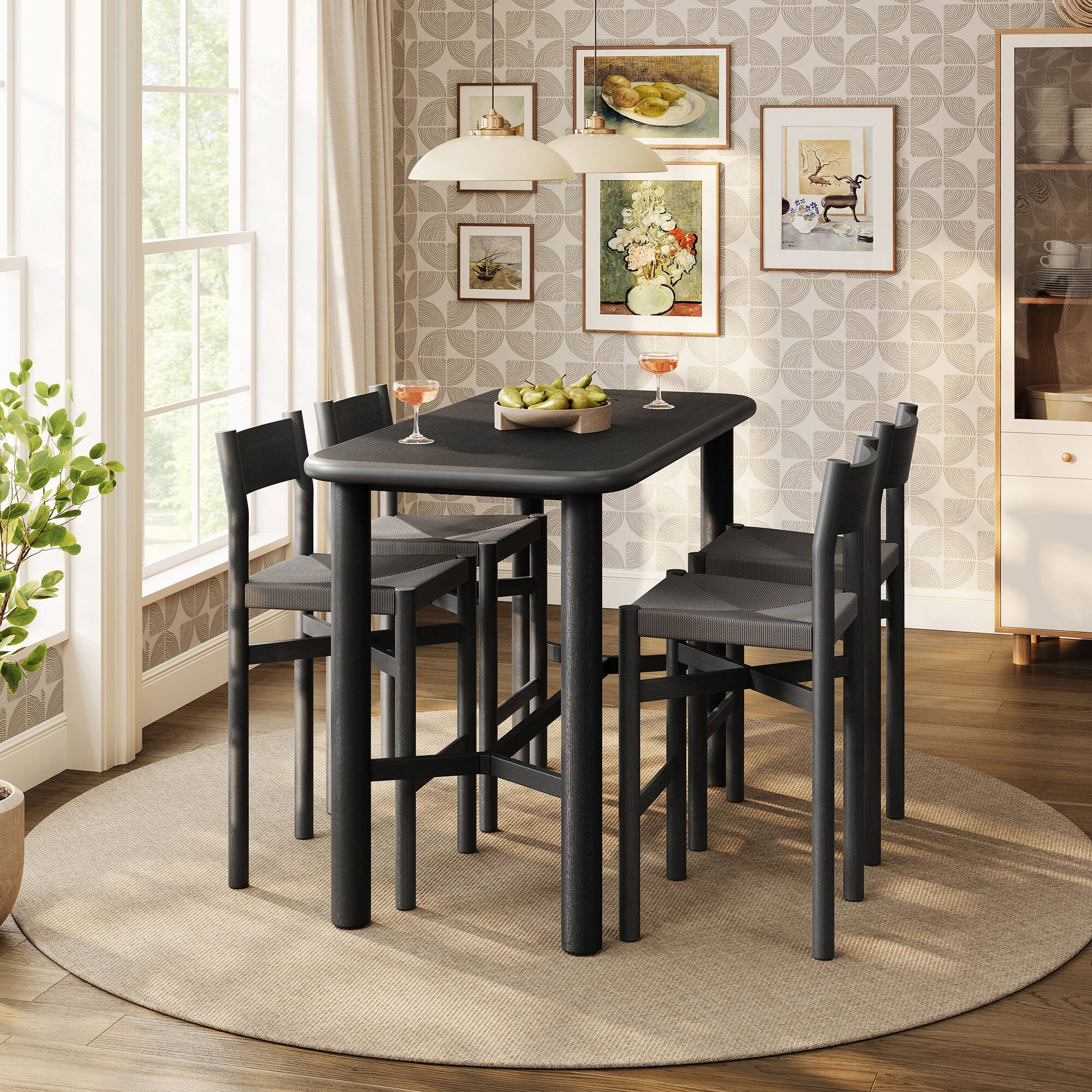 Alt View 2. Modway - Alvia 5-Piece Rectangular Wood Bar Table With Bar Stools Set by Modway - Black.
