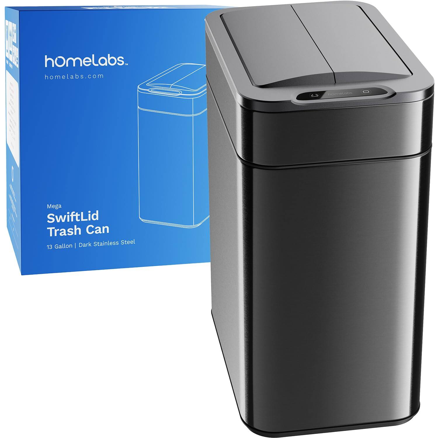homelabs. homelabs.com Mega SwiftLid Trash Can Dark Stainless Steel 13 Gallon |