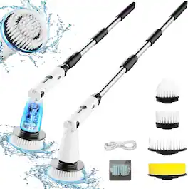MOVSSOU - Electric Spin Scrubber Extendable Handle & 4 Brush Heads