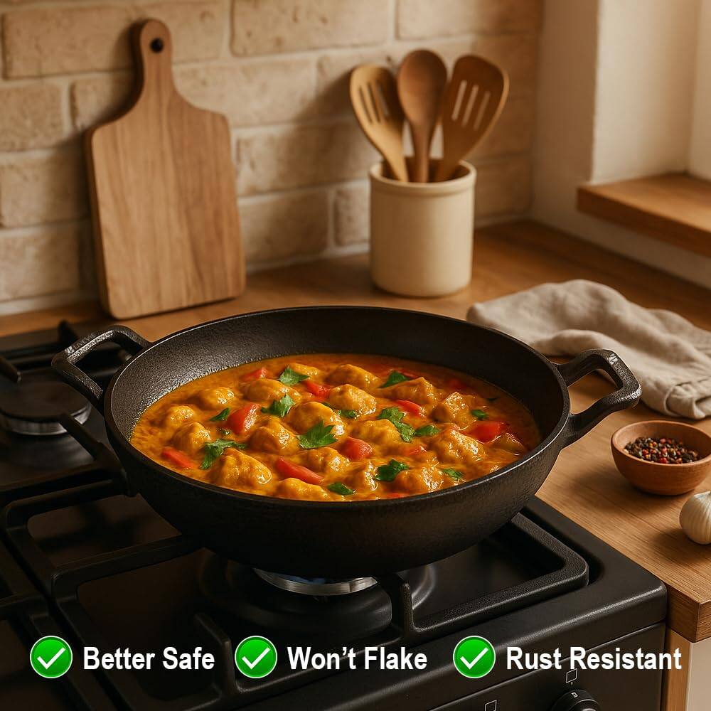 Amber Sporting Goods Cast Iron Deep Kadai Wok - Thumbnail 4