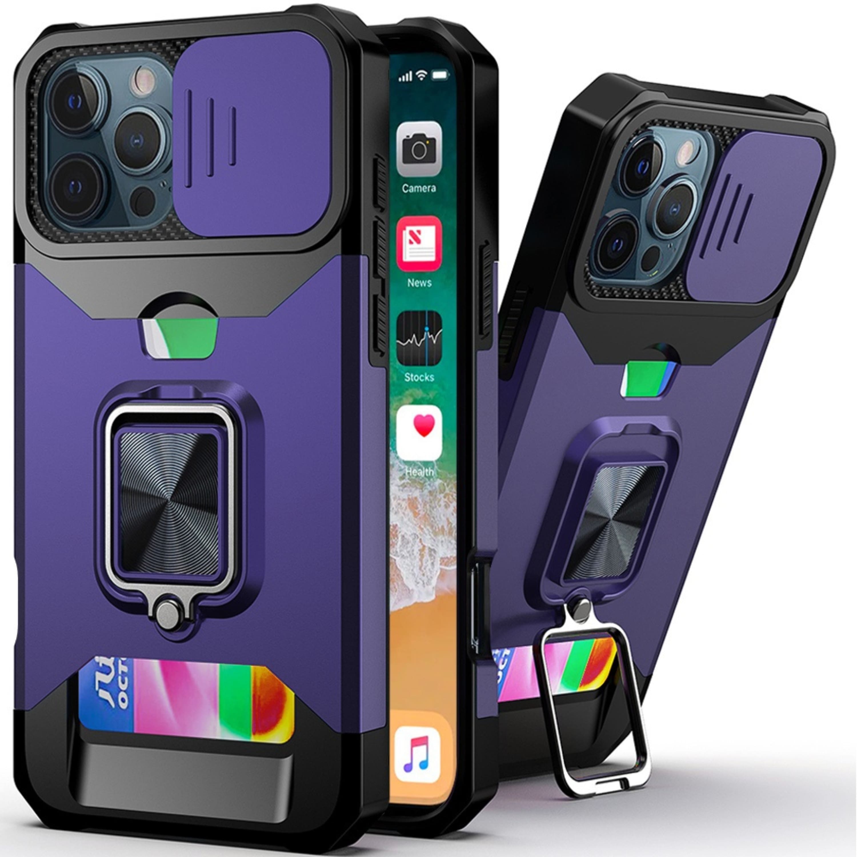 Kitcheniva - Premium Multi Use Card Holder Ring Stand Case With Tempered Glass For iPhone 16 Pro 6.3 Inch - Dark Purple price history on PriceWatchPro